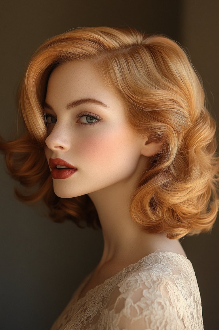 Glamorous Retro Strawberry Blonde Curls