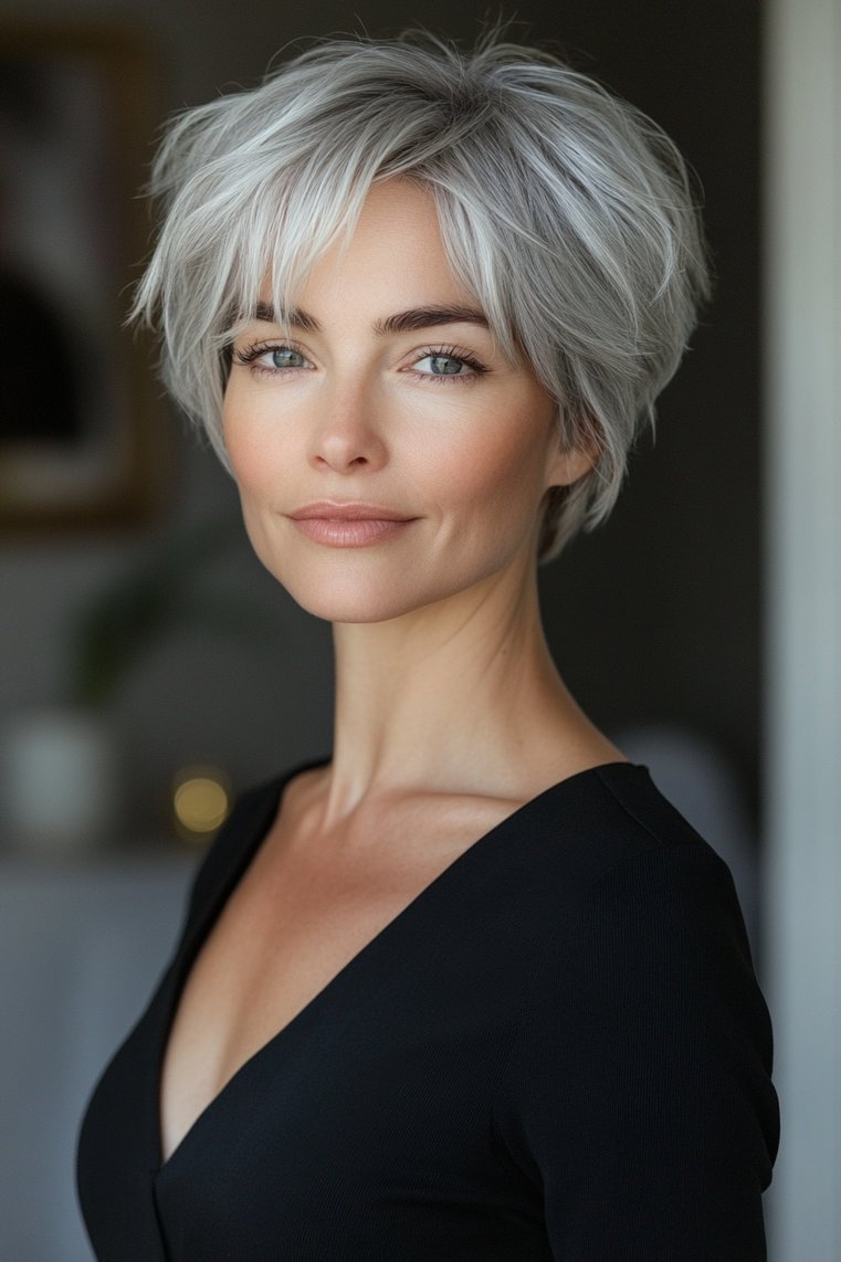 Gray Pixie With Side Bangs