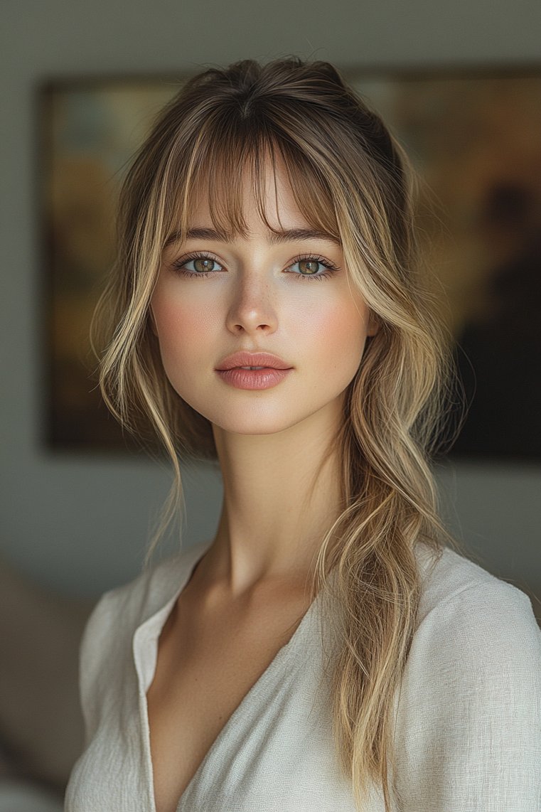 Half-Up, Half-Down Style With Curtain Bangs