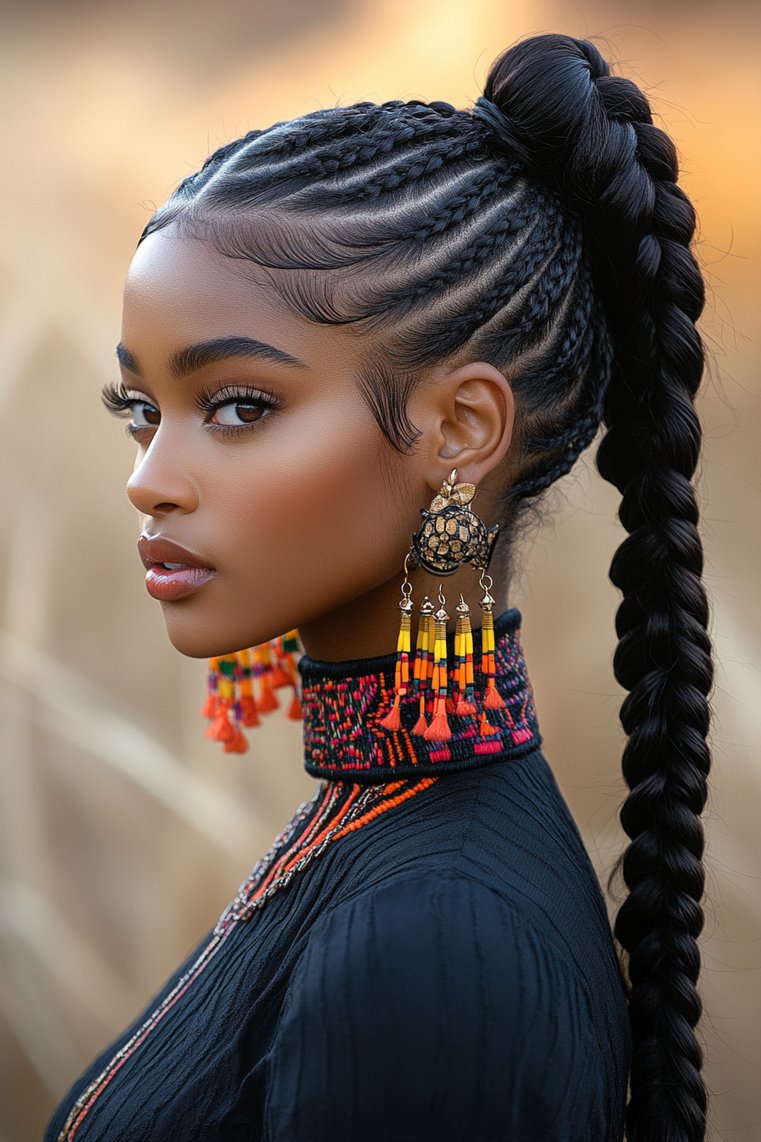 High Ponytail With a Side Braid