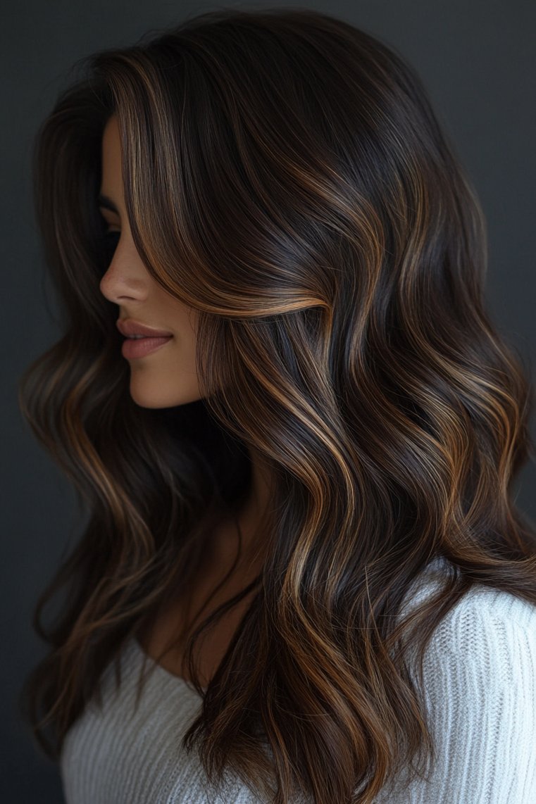 Honey Balayage on Dark Brown Hair