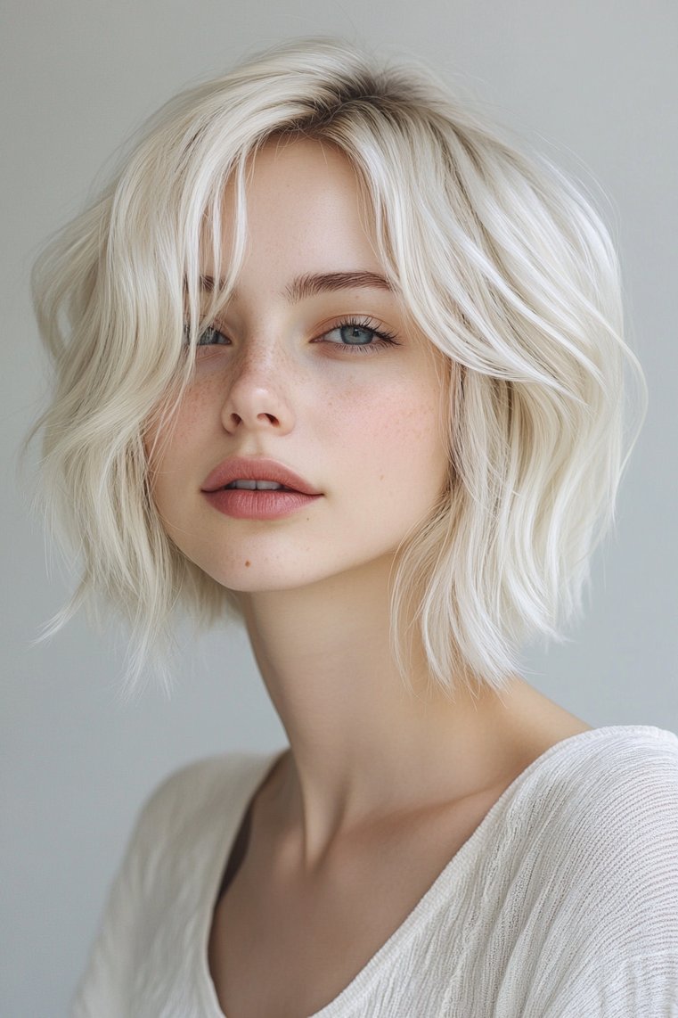 Icy Blonde Balayage on Short Wavy Hair