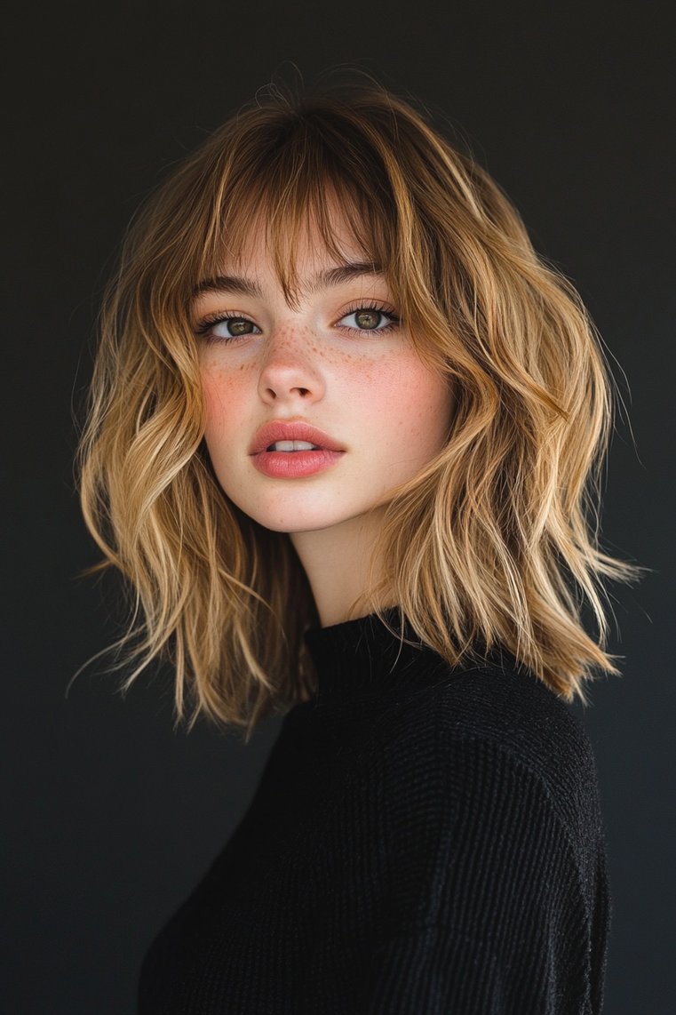 Layered Lob With Micro Bangs