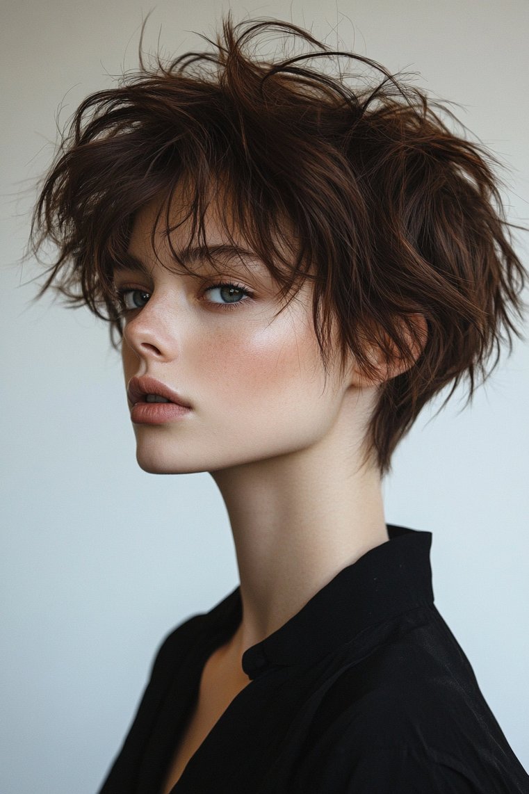 Layered Wolf Cut With a Blunt Fringe