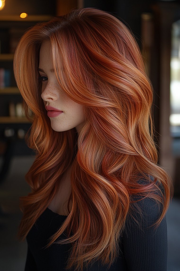 Light Brown With Burgundy Highlights