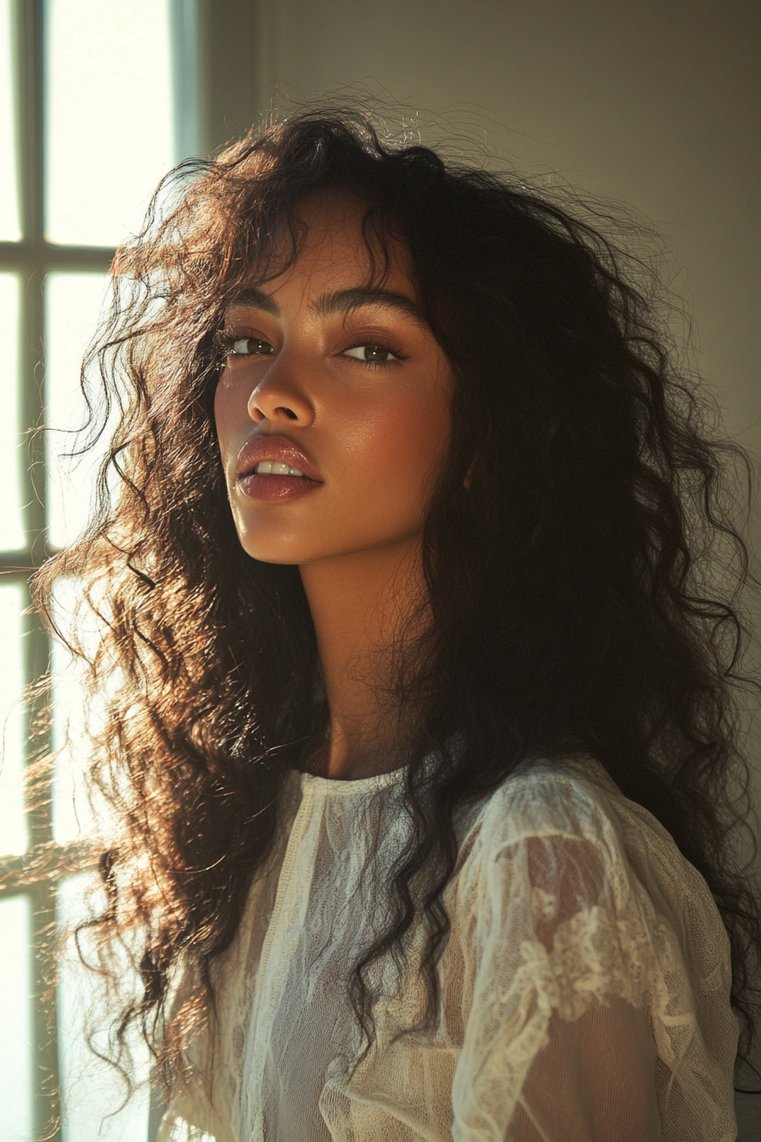 Long Curly Hairstyle With Highlights