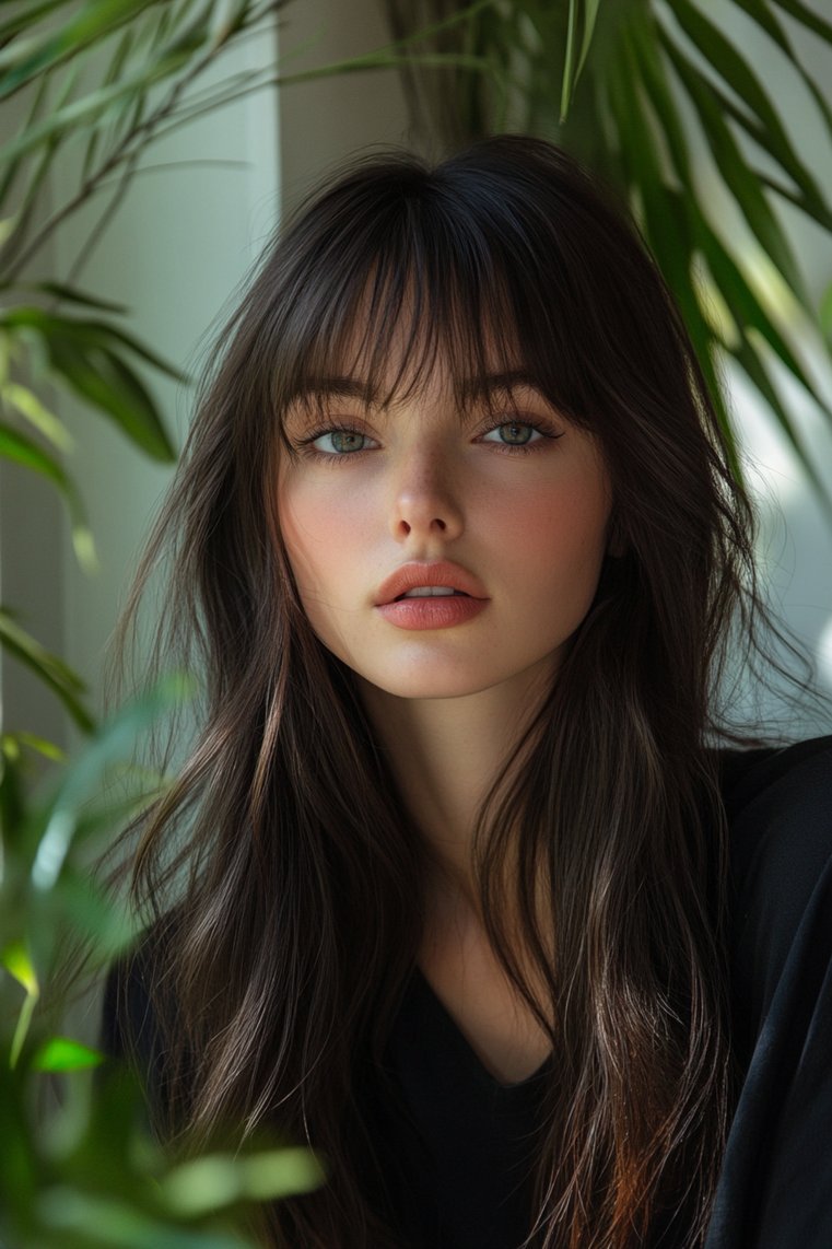 Long Straight Hair With Curtain Bangs