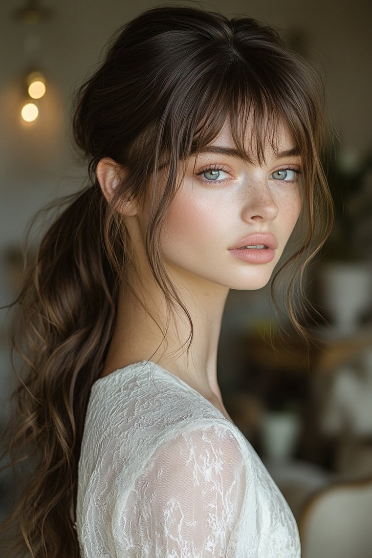 Low Ponytail With Curtain Bangs
