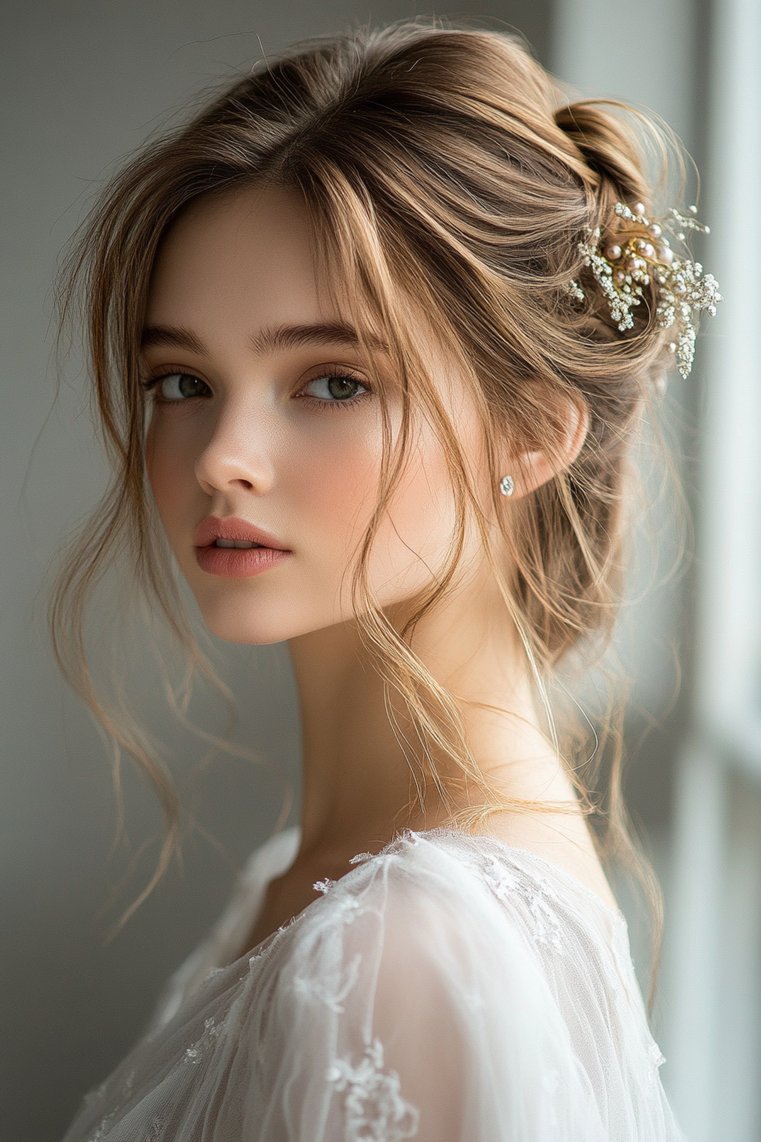 Messy Bun With Highlighted Strands