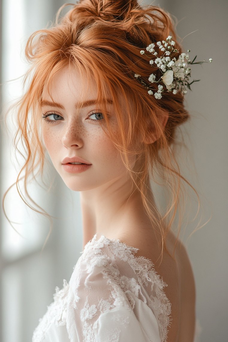 Messy Bun With Strawberry Blonde Strands