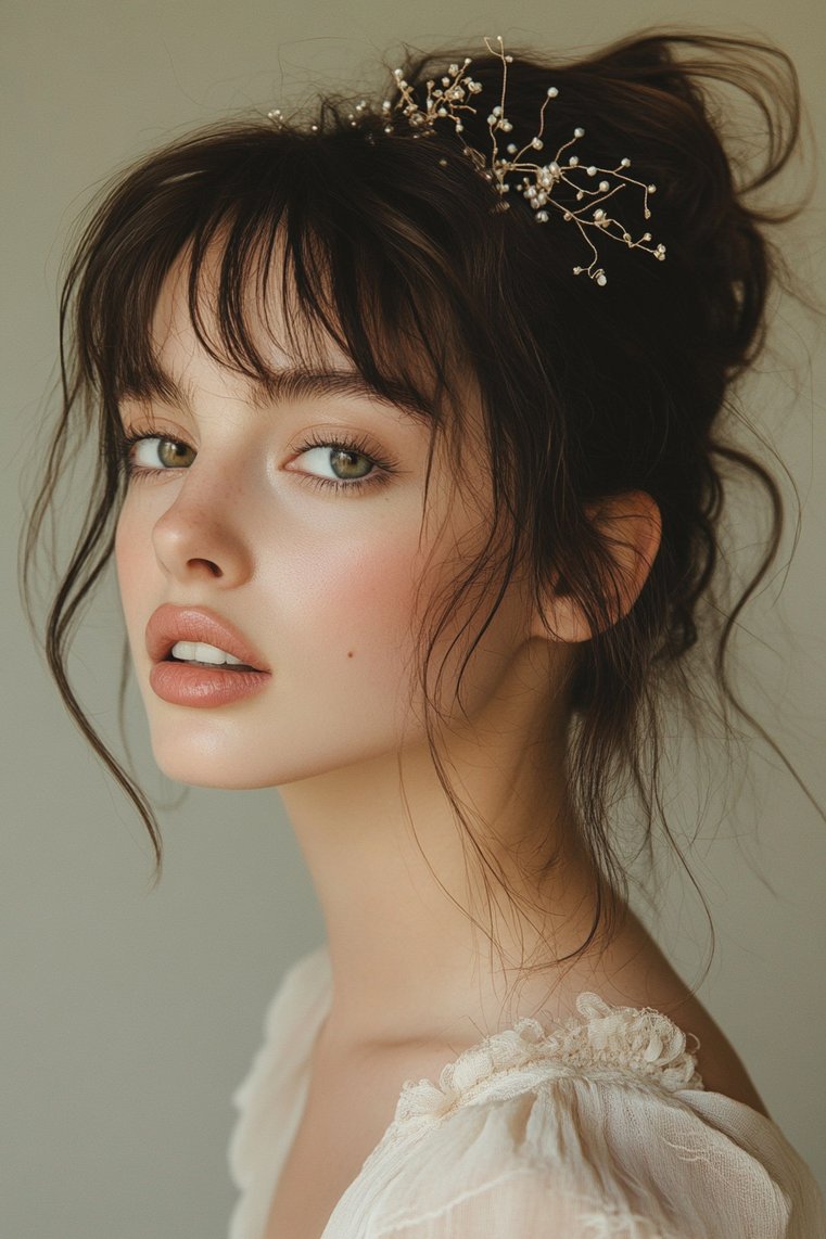 Messy Side Bun With Micro Bangs