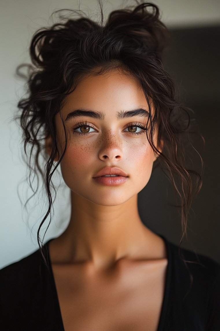 Messy Top Knot With Curls