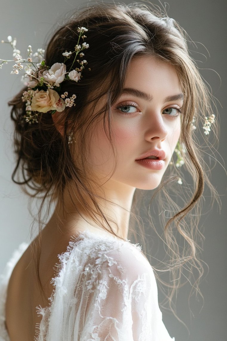 Messy Updo With Loose Strands