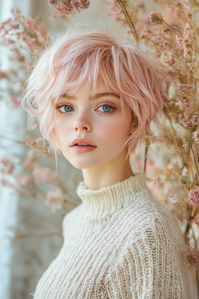Pastel Pink Ombre Pixie Cut