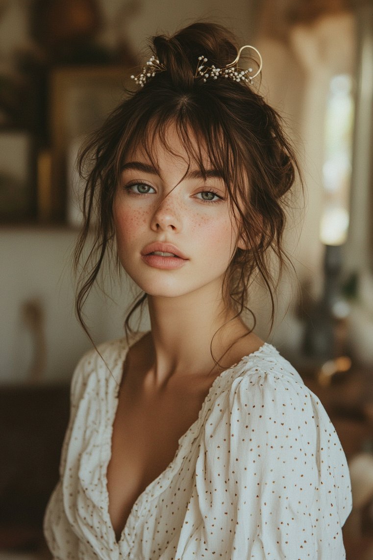 Pinned Back With Hair Accessories and Curtain Bangs