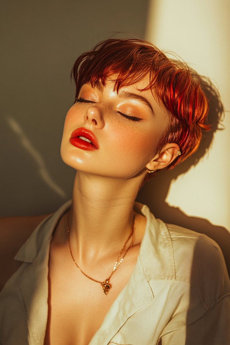 Pixie Cut With Red Highlights