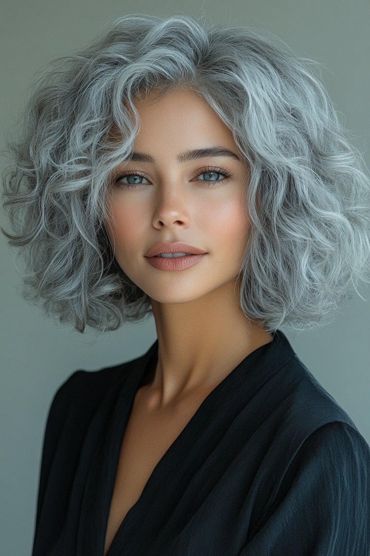 Playful Gray Curly Pixie