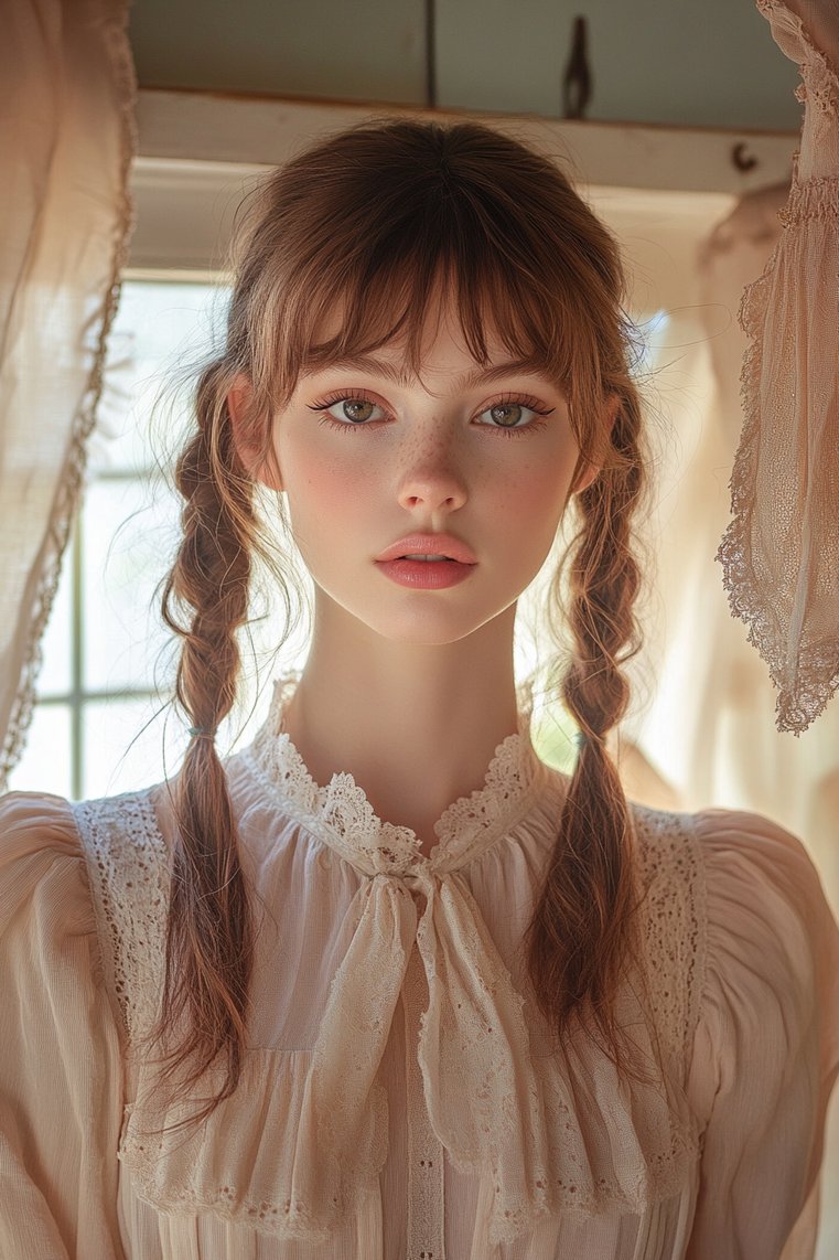 Playful Pigtails With Curtain Bangs