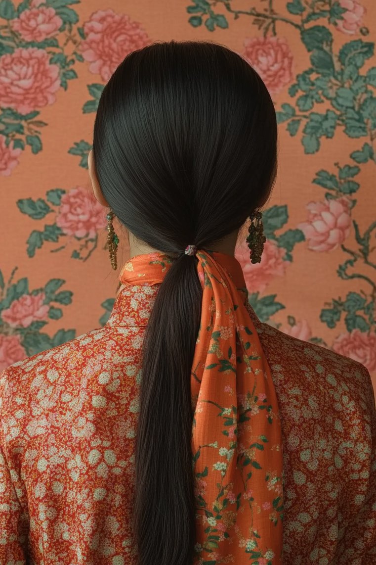 Ponytail With a Silk Scarf