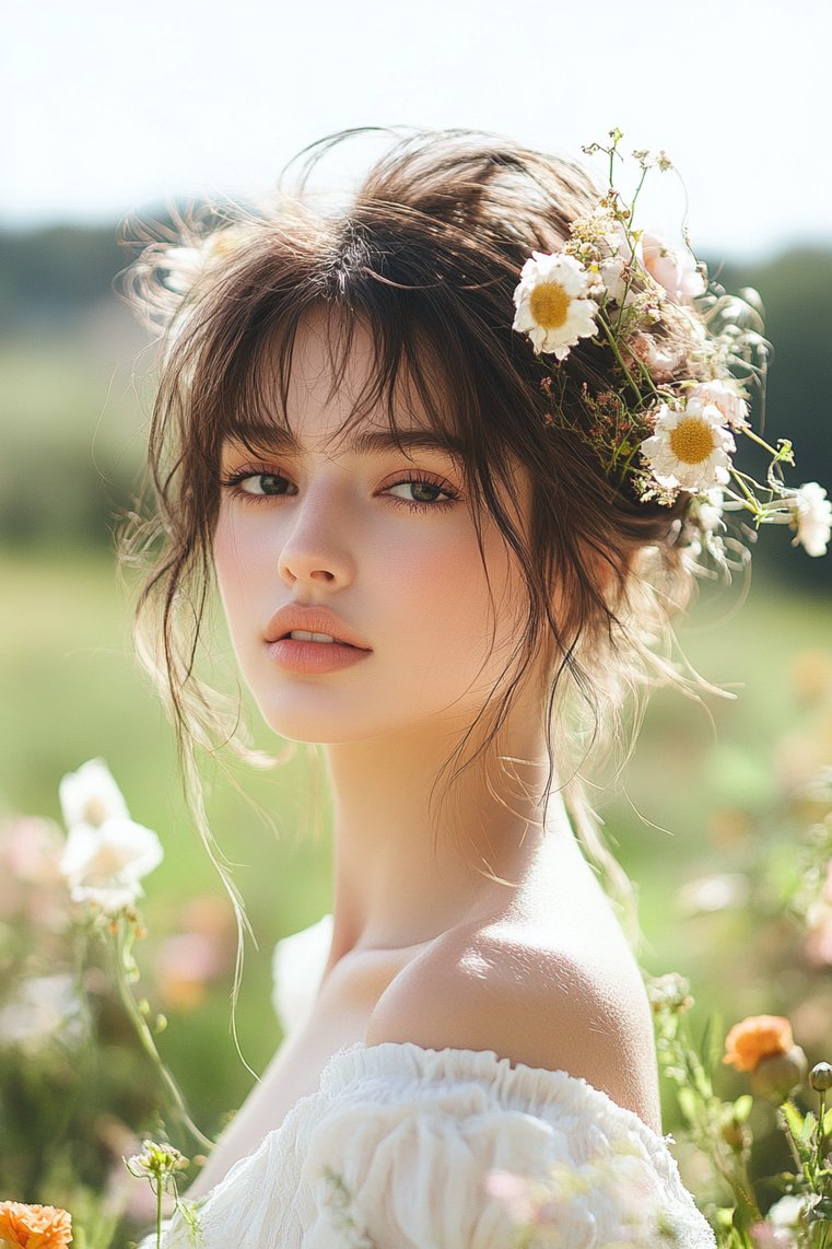 Romantic Loose Updo With Micro Bangs