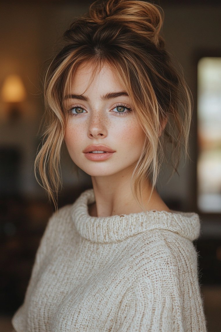 Shaggy Bob With a Messy Bun
