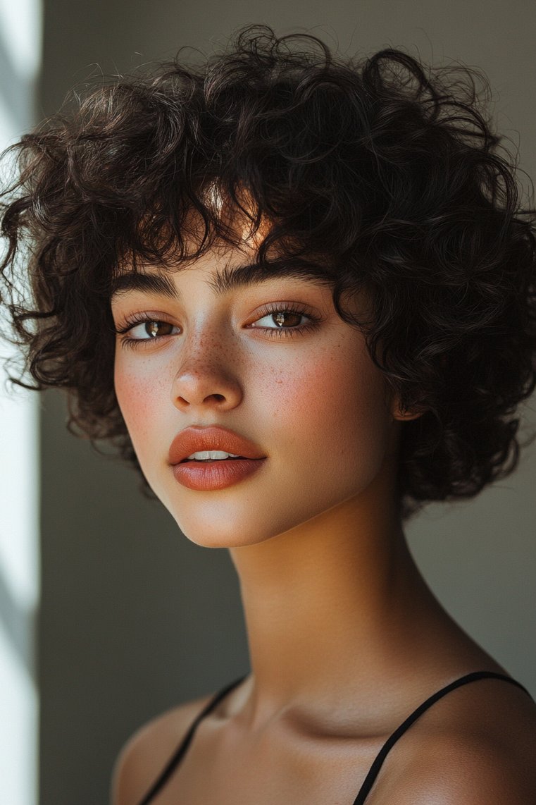 Short Curly Hair With a Feathered Look