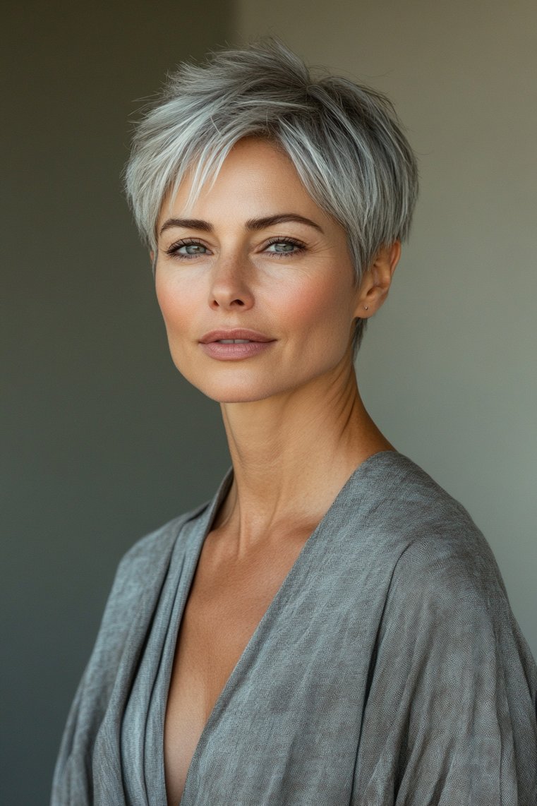 Short Gray Hair With a Deep Side Part