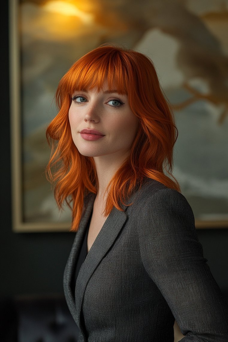 Side-Swept Red Bangs