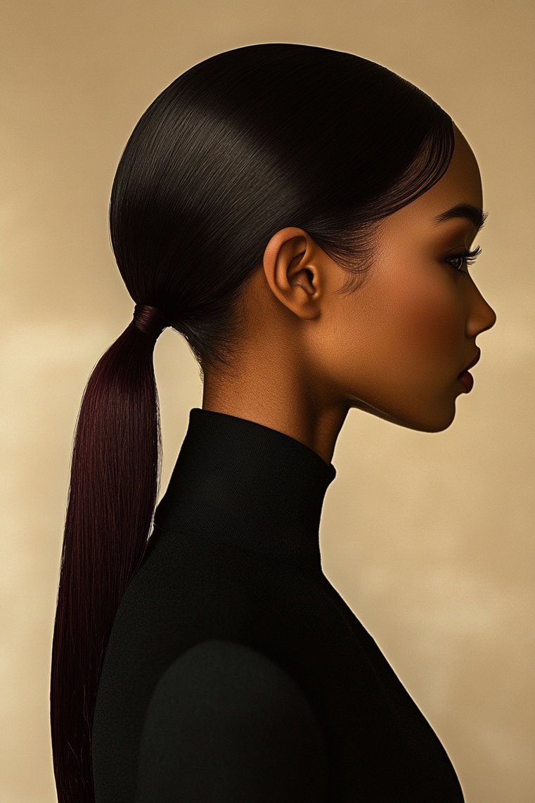 Sleek Burgundy Ponytail