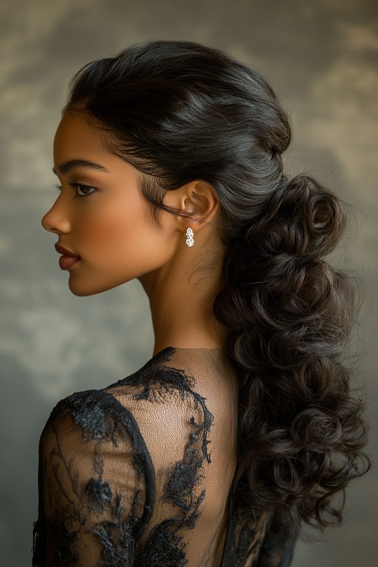 Sleek Curly Low Ponytail