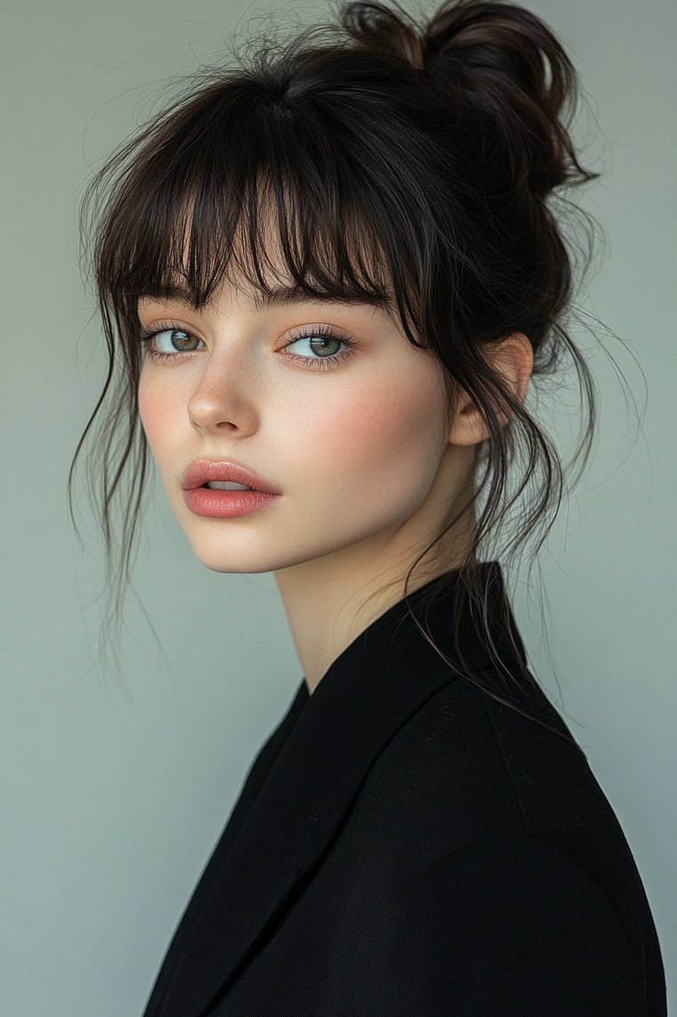 Sleek High Bun and Micro Bangs