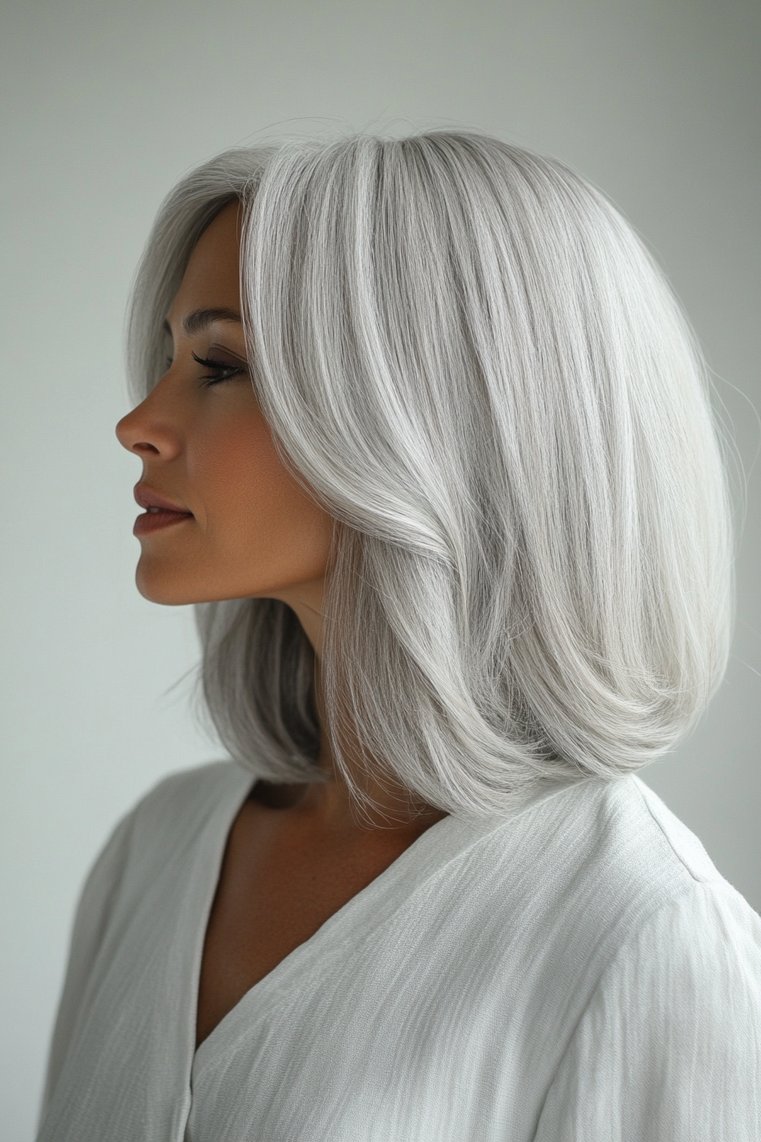 Sleek Long Gray Bob