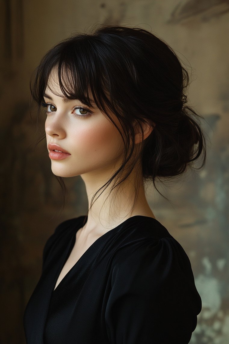 Sleek Low Chignon With Curtain Bangs