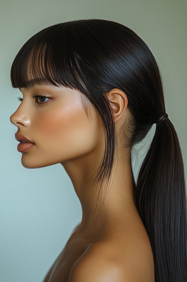Sleek Low Ponytail With Micro Bangs