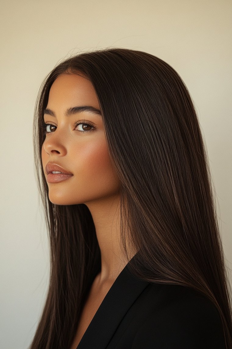 Sleek Straight Hair With Caramel Highlights