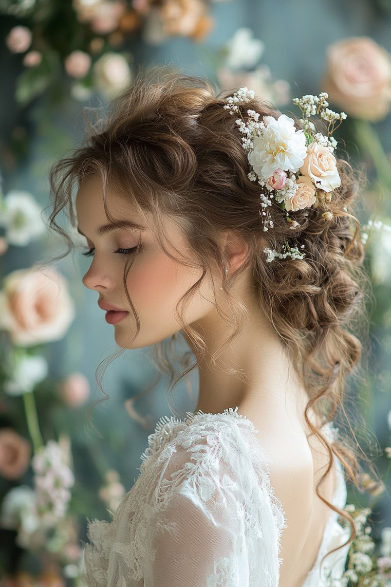 Soft Curly Updo for Weddings