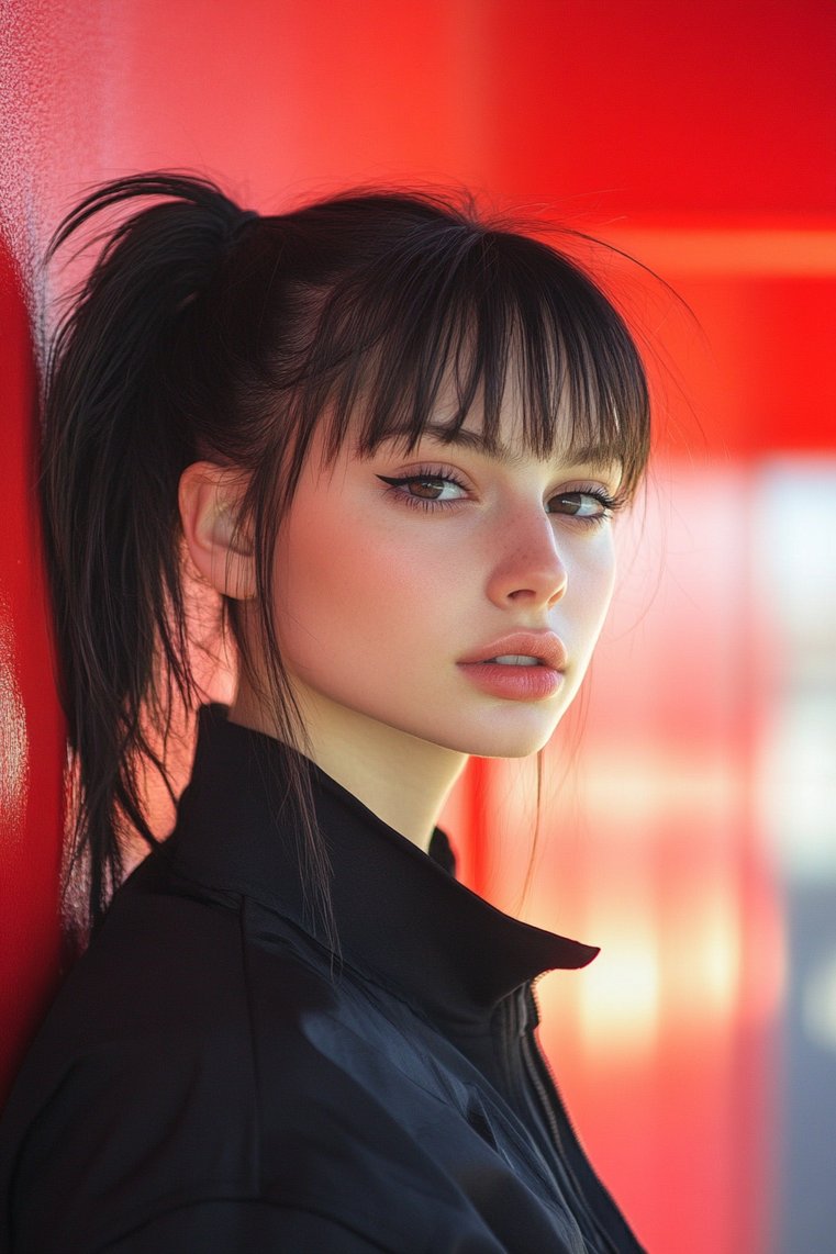 Sporty High Ponytail With Micro Bangs