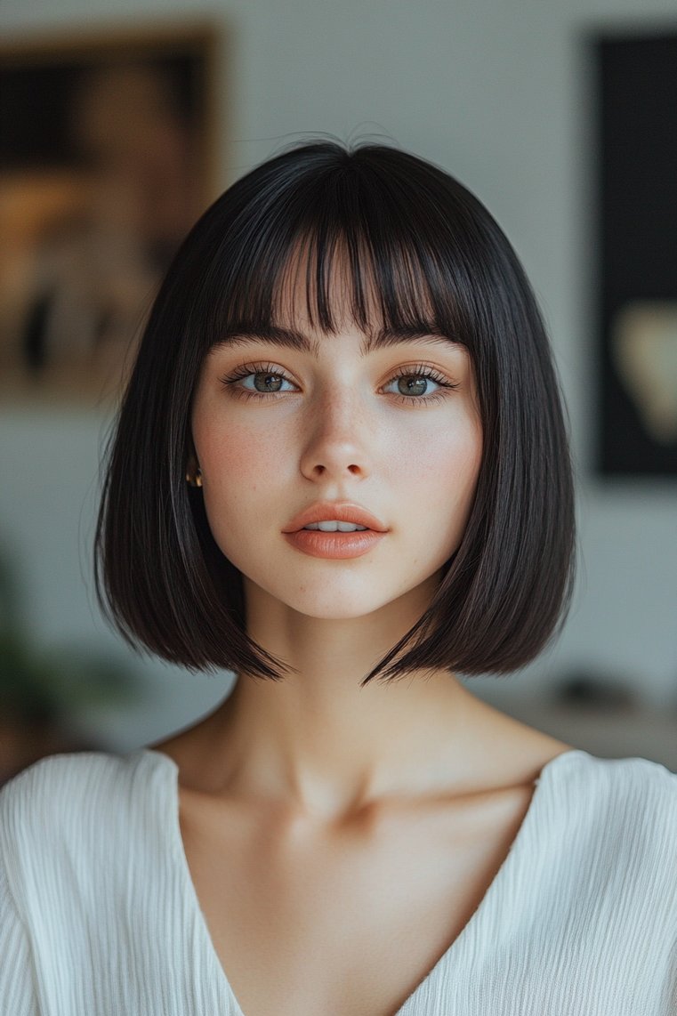 Straight Bob With Curtain Bangs