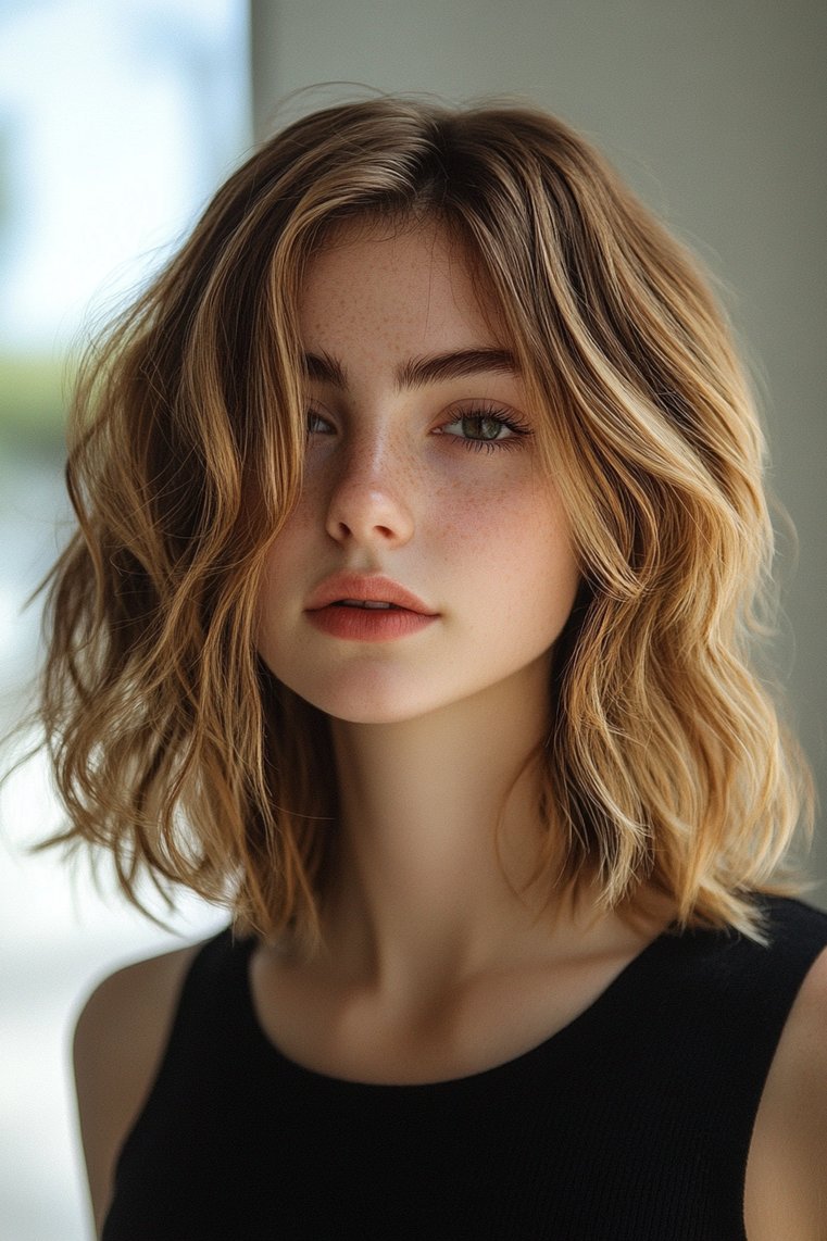 Textured Lob With Blonde Accents
