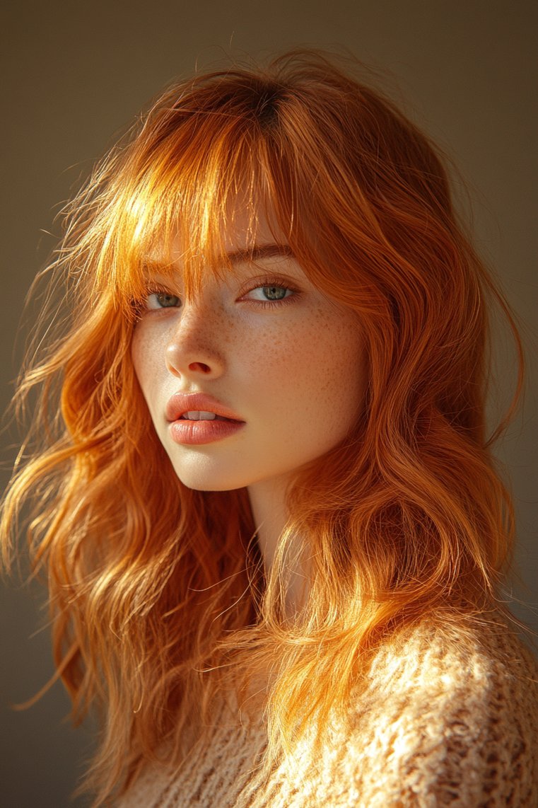 Trendy Strawberry Blonde Curtain Bangs