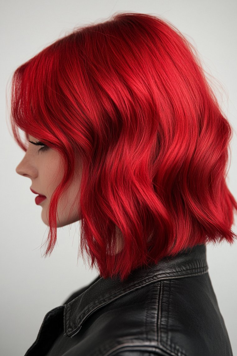 Vibrant Red Balayage Bob