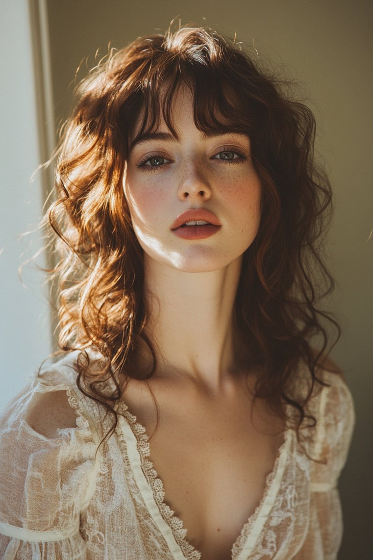 Vintage Curls and Curtain Bangs