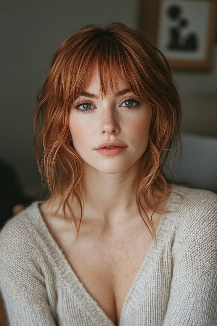 Warm Toned Hair With Micro Bangs