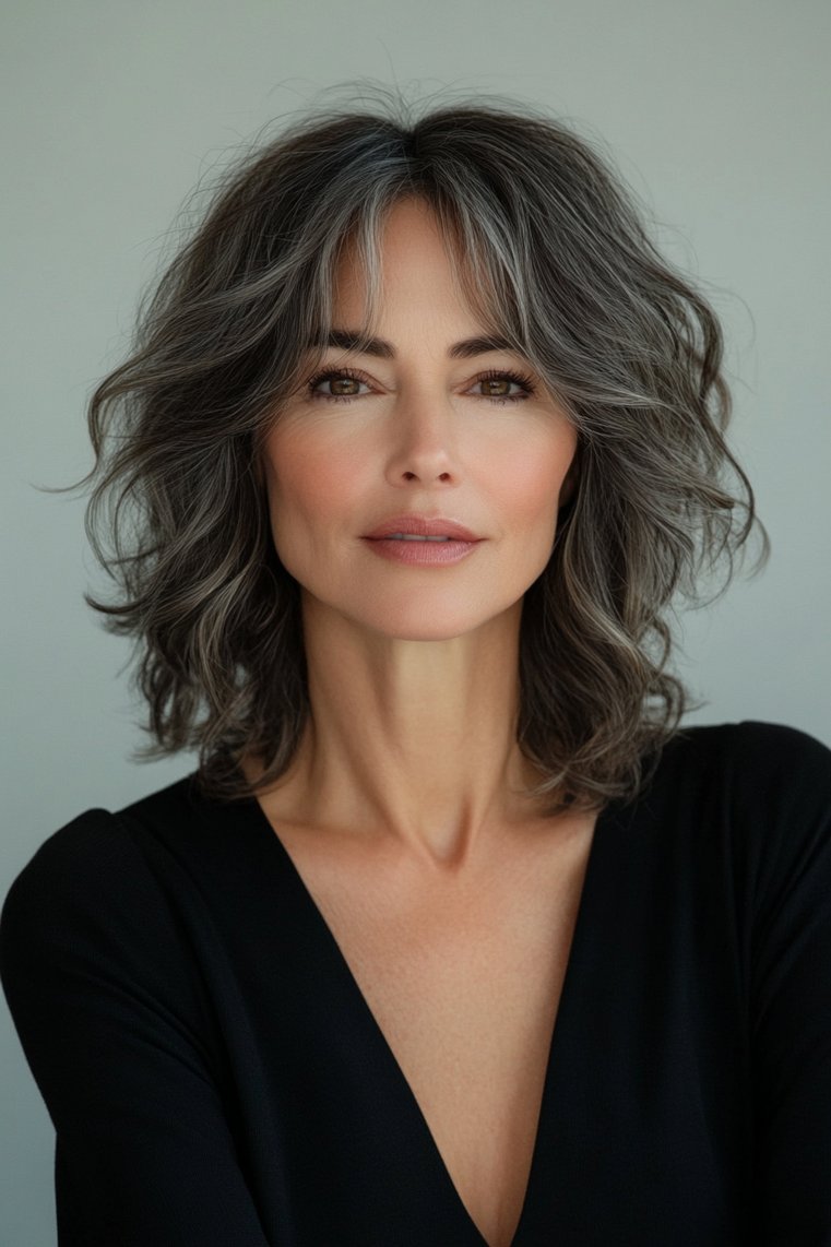 Wavy Lob With Bangs