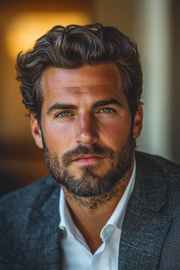 Wavy Pompadour With Beard