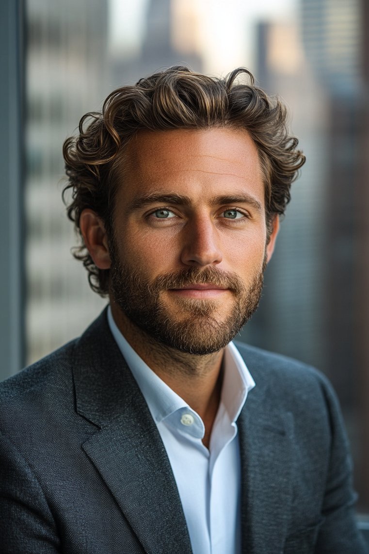 Wavy Side Part With Beard