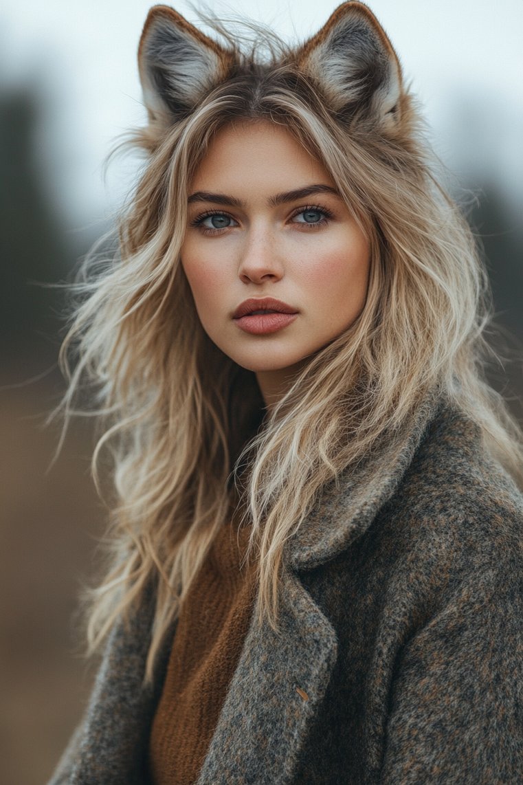 Wolf Cut With a Center Part