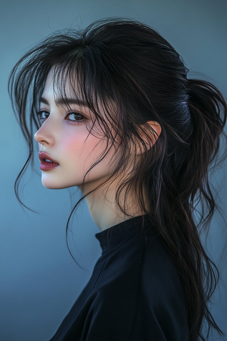 Wolf Cut With a Playful Ponytail
