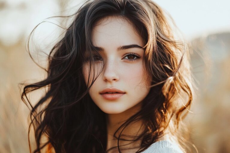 dark brown hair with highlights