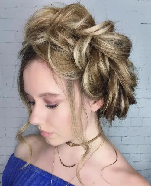 1 messy loose halo braid updo